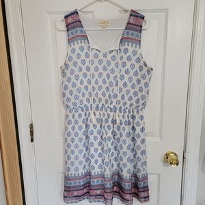 Pink Rose blouson Dress with Blue Paisley (Petite Large)